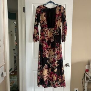 Gorgeous sheer black floral maxi dress, Petticoat Alley, size small